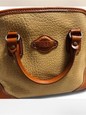 Vintage Esprit Beige and Tan Leather Satchel Handbag